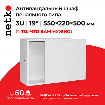 Netko Антивандальный Шкаф 3U пенального типа, (Ш*Г*В 550*220*500мм) 19" Netko Антивандальный Шкаф 3U пенального типа, (Ш*Г*В 550*220*500мм) 19"